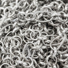 Load image into Gallery viewer, Sterling Silver Oxidized Five of 6.0mm Width / Length Rolo Links Connected to One of 6.0mm Width by 10.8mm Length slightly Twisted Textured Oval Rolo Link, Rolo Chain. Price per: 1 Foot.