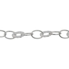Load image into Gallery viewer, Chain by Foot. Sterling Silver Two of 8.3mm Width by 11.8mm Length Smooth Oval Links Followed by One of 9.0mm Width by 12.0mm Length Hammered Oval Link, Cable Chain. Price per: 1 Foot.