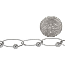 Load image into Gallery viewer, Sterling Silver Rhodium Plated 6.7mm Width by 17.0mm Length Elongated Oval Links With 4.0mm Width / Length Smooth Round Bead, Fancy Chain. Price per: 1 Foot.