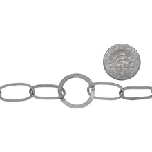 Load image into Gallery viewer, Sterling Silver Rhodium Plated Three of 8.2mm by 17.0mm Square Wire Elongated Oval Links Connected to 17.4mm Flat Circle Link, Fancy Chain. Price per: 1 Foot.