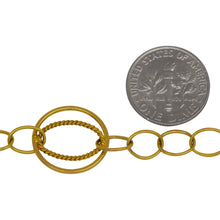 Load image into Gallery viewer, 14kt Gold Filled 5.5mm Width by 8.0mm Length Smooth Oval Link Cable Chain with 16.0mm Width / Length Evil Eye Circle Link and 9.0mm Width by 14.0mm Length Twisted Oval soldered inside the Circle, Fancy Chain. Price per: 1 Foot.