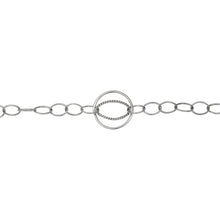 Load image into Gallery viewer, Chain by Foot. Sterling Silver Oxidized 5.5mm Width by 8.0mm Length Smooth Cable Chain With 16.0mm Width / Length Evil Eye Circle Link and 9.0mm Width by 14.0mm Length Twisted Oval Link Soldered Inside The Evil Eye Circle Link, Fancy Chain. Price per: 1 Foot.