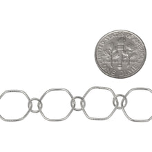 Load image into Gallery viewer, Sterling Silver 12.5mm Smooth and Textured Hexagon Links Connected to 5.0mm Circle Link, Fancy Chain. Price per: 1 Inch.