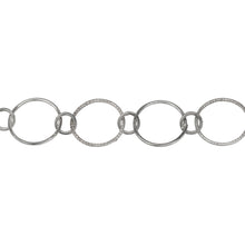 Load image into Gallery viewer, Chain by Foot. Sterling Silver Oxidized 12.3mm Smooth and Textured Circle Links Connected to 5.0mm Circle Link, Circle Chain. Price per: 1 Foot.