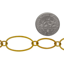 Load image into Gallery viewer, 14kt Gold Filled 11.4mm Width by 20.1mm Length Smooth Oval Link and 8.3mm Width by 14.5mm Length Textured Oval Link Connected to 5.2mm Open Ring, Fancy Chain. Price per: 1 Foot.
