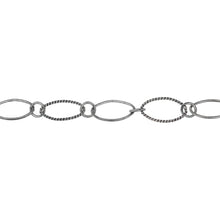 Load image into Gallery viewer, Chain by Foot. Sterling Silver Oxidized 8.1mm Width by 14.2mm Length Smooth and Twisted Oval Links Connected to 5.1mm Open Ring, Long and Short Chain. Price per: 1 Foot.