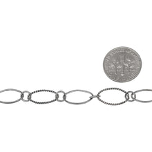 Load image into Gallery viewer, Sterling Silver Oxidized 8.1mm Width by 14.2mm Length Smooth and Twisted Oval Links Connected to 5.1mm Open Ring, Long and Short Chain. Price per: 1 Foot.