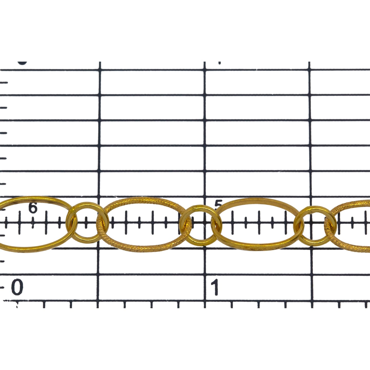 14kt Gold Filled 7.5mm Width by 10.8mm Length Oval Rolo Link And Textured Oval Links Connected to 5.2mm Closed Circle Link, Long and Short Chain. Price per: 1 Foot.