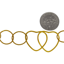 Load image into Gallery viewer, 14kt Gold Filled 19.6mm Width by 28.5mm Length Smooth Double Heart Link connected to Ten of 13.0mm Width / Length Twisted Circle Links, Heart Chain, Fancy Chain. Price per: 1 Foot.