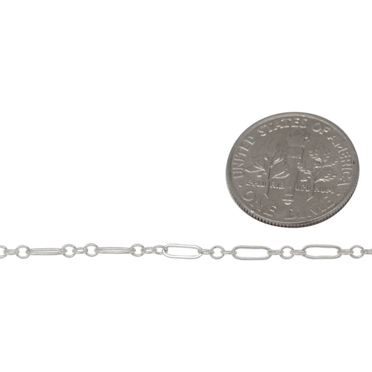 Sterling Silver Three of 1.57mm Width by 2.3mm Length Small Oval Links Followed by 1.97mm Width by 5.67mm Length Large Oval Link, Smooth Long and Short Chain. Price per: 1 Foot.