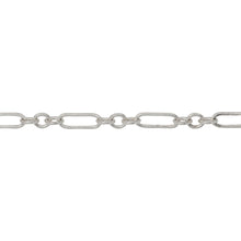 Load image into Gallery viewer, Chain by Foot. Sterling Silver Three of 3.31mm Width by 4.2mm Length Small Oval Links Followed by 3.34mm Width by 9.13mm Length Elongated Oval Link, Smooth Long and Short Chain. Price per: 1 Foot.