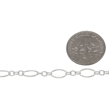 Load image into Gallery viewer, Sterling Silver Three of 2.4mm Width by 3.0mm Length Small Oval Links With Middle Small Oval Link being Corrugated One, Followed by 3.9mm Width by 7.8mm Length Large Corrugated Oval Link, Long and Short Chain. Price per: 1 Foot.