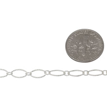 Load image into Gallery viewer, Sterling Silver 2.65mm Width by 2.93mm Length Smaller Smooth Oval Link Connected to 4.12mm Width by 7.45mm Length Larger Corrugated Oval Link, Long and Short Chain. Price per: 1 Foot.