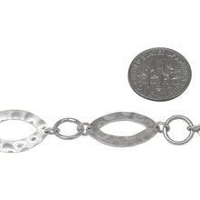 Load image into Gallery viewer, Sterling Silver 12.3mm Width by 20.5mm Length Hammered Marquise And 8.5mm Width / Length Smooth Circle connected With 4.1mm Width / Length Open Ring, Fancy Chain. Price per: 1 Inch.