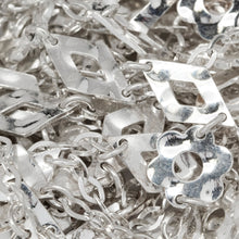 Load image into Gallery viewer, Sterling Silver Two of 7.8mm Width by 14.0mm Length Hammered Diamond Links, 10.2mm Width/Length Hammered Flower Link Connected to Nine of 2.9mm Width by 4.2mm Length Flat Diamond Links, Fancy Chain. Price per: 1 Foot.