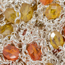 Load image into Gallery viewer, Sterling Silver Seventeen of 2.8mm Width by 3.8mm Length Oval Rolo Links Wire Wrapped to 5.2mm Width by 7.0mm Length Orange and Yellow CZ Beads With 3.3mm Width / Length Smooth Open Ring, Gem Stone Chain. Price per: 1 Inch.