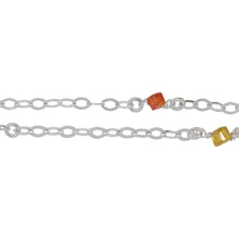 Load image into Gallery viewer, Chain by Foot. Sterling Silver Thirteen of 2.8mm Width by 3.9mm Length Flat Diamond Shaped Links Wire Wrapped to Orange and Yellow CZ Beads With 3.2mm Width / Length Smooth Open Ring, Gem Stone Chain. Price per: 1 Inch.
