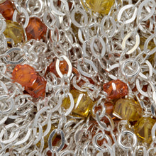 Load image into Gallery viewer, Sterling Silver Thirteen of 2.8mm Width by 3.9mm Length Flat Diamond Shaped Links Wire Wrapped to Orange and Yellow CZ Beads With 3.2mm Width / Length Smooth Open Ring, Gem Stone Chain. Price per: 1 Inch.