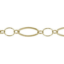 Load image into Gallery viewer, 14kt Gold Filled 9.8mm Width by 20.4mm Length Flat Elongated Oval Link and 10.2mm Width/Length Smooth Circle Link, Connected By 4.0mm Width by 5.3mm Length Rolo Link, Fancy Chain. Price per: 1 Foot.