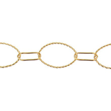 Load image into Gallery viewer, 14kt Gold Filled 17.5mm Width by 27.0mm Length Twisted Oval Link Followed by 7.3mm Width by 17.5mm Length Smooth Elongated Oval Link, Long and Short Chain. Price per: 1 Foot.