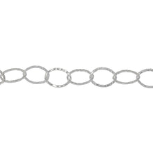 Load image into Gallery viewer, Chain by Foot. Sterling Silver 6.4mm Width by 8.8mm Length, Hammered Flat Oval Cable Chain. Price per: 1 Foot.