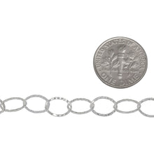 Load image into Gallery viewer, Sterling Silver 6.4mm Width by 8.8mm Length, Hammered Flat Oval Cable Chain. Price per: 1 Foot.