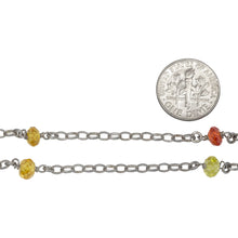 Load image into Gallery viewer, Sterling Silver Oxidized Thirteen of 2.8mm Width by 3.8mm Length Oval Rolo Links With 4.0mm Width by 6.0mm Length Orange, Yellow, Lime Green CZ Connected to 3.3mm Width / Length Smooth Open Ring, Gem Stone Chain. Price per: 1 Inch.