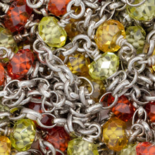 Load image into Gallery viewer, Sterling Silver Oxidized Thirteen of 2.8mm Width by 3.8mm Length Oval Rolo Links With 4.0mm Width by 6.0mm Length Orange, Yellow, Lime Green CZ Connected to 3.3mm Width / Length Smooth Open Ring, Gem Stone Chain. Price per: 1 Inch.
