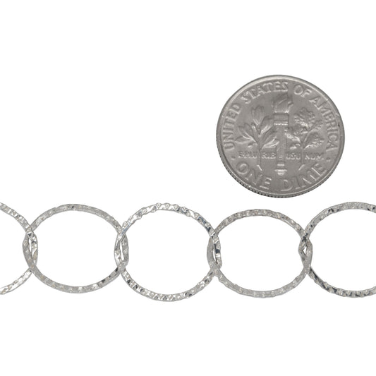 Sterling Silver 14.0mm Width / Length Flat Hammered Circle Chain. Price per: 1 Foot.