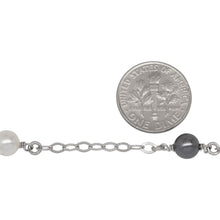 Load image into Gallery viewer, Sterling Silver Oxidized Nine of 2.8mm Width by 4.0mm Length Flat Diamond Shaped Links With 6.0mm Width / Length White and Gray Swarovski Pearls Wire Wrapped, Connected to 3.3mm Width / Length Smooth Open Ring, Gem Stone Chain. Price per: 1 Inch.