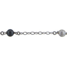 Load image into Gallery viewer, Sterling Silver Oxidized Nine of 2.8mm Width by 4.0mm Length Flat Diamond Shaped Links With 6.0mm Width / Length White and Gray Swarovski Pearls Wire Wrapped, Connected to 3.3mm Width / Length Smooth Open Ring, Gem Stone Chain. Price per: 1 Inch.