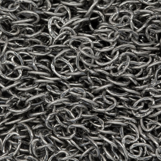 Sterling Silver Oxidized 2.5mm width by 3.6mm length, Hammered Cable Chain. Price per: 1 Foot.