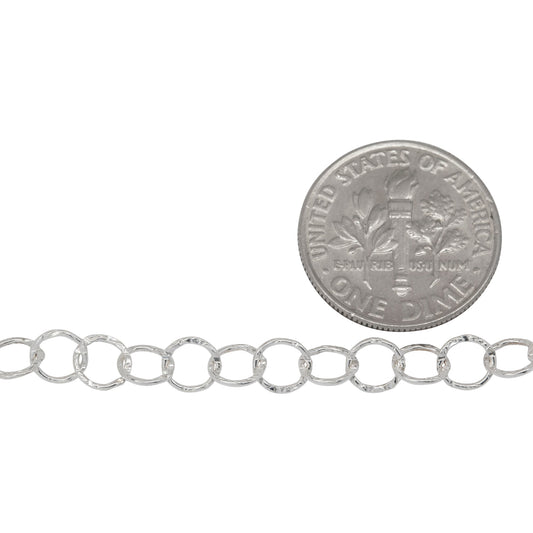 Sterling Silver 5.00mm Width / Length Hammered Wire, Circle Chain. Price per: 1 Foot.