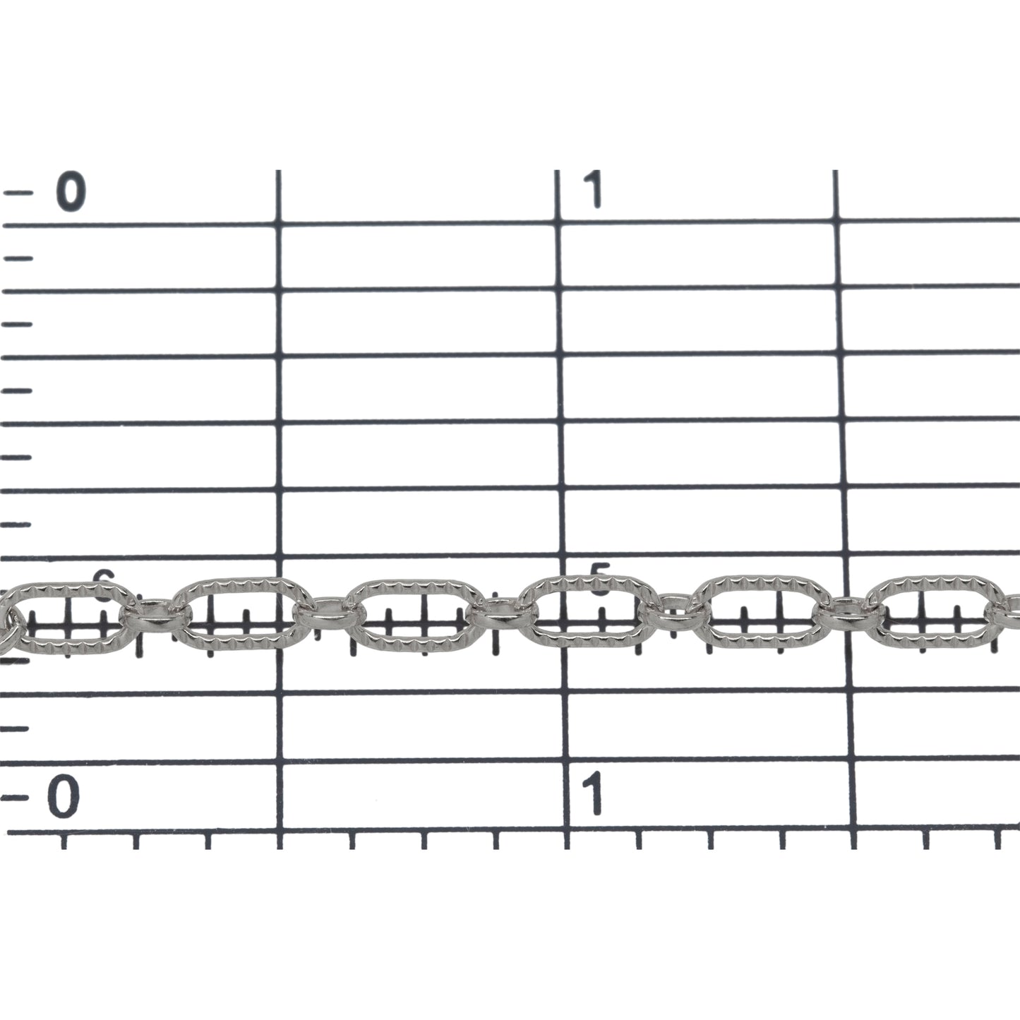 Sterling Silver One of 3.2mm Width by 6.3mm Length Corrugated Elongated Oval Link Followed by One of 2.6mm Width by 3.1mm Length Smaller Smooth Oval Link, Long and Short Chain. Price per: 1 Foot.