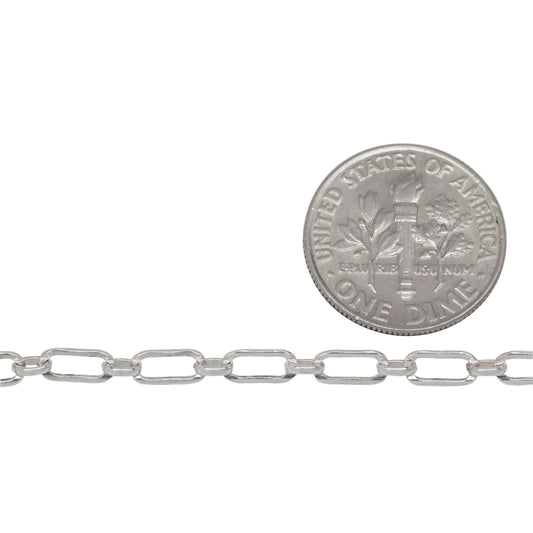 Sterling Silver One of 3.2mm width by 6.3mm length Flat Elongated Oval Link Followed by One of 2.6mm width by 3.1mm length Smaller Smooth Oval Link, Long and Short Chain. Price per: 1 Foot.