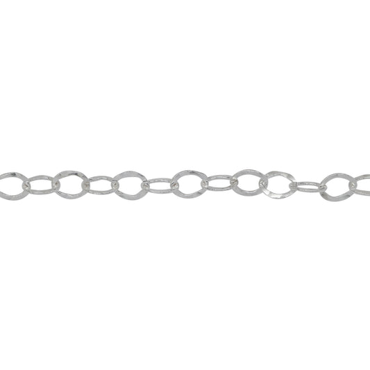Sterling Silver 3.70mm Width by 5.00mm Length, Hammered Cable Chain. Price per: 1 Foot.