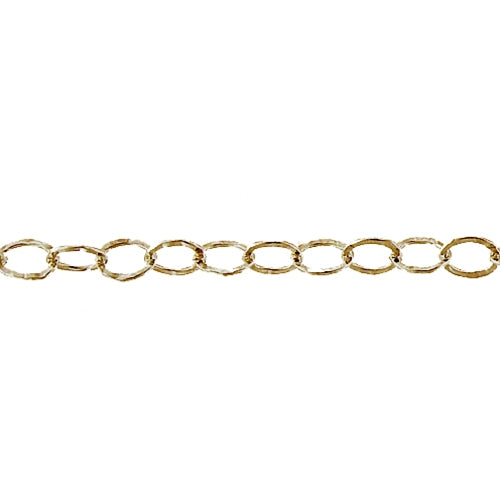 14kt Gold Filled 3.70mm Width by 5.00mm Length, Hammered Cable Chain. Price per: 1 Foot.