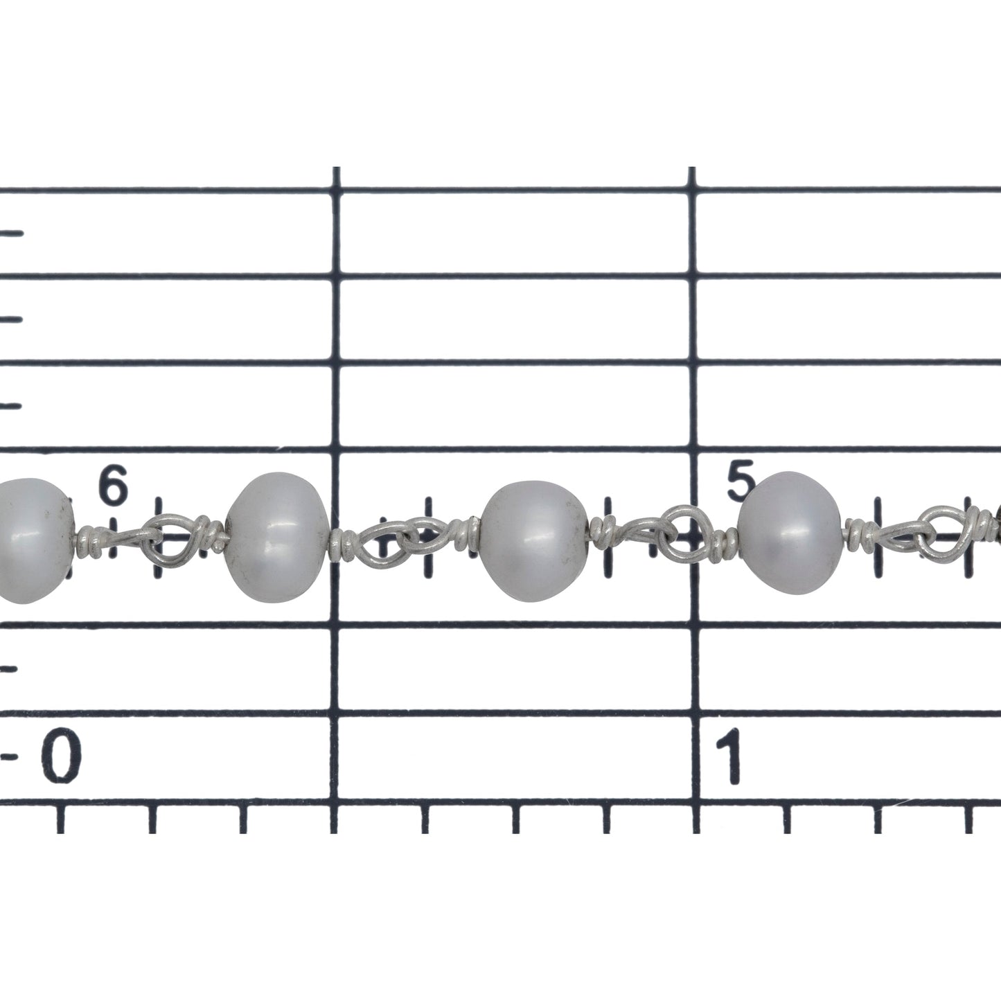 Brass Silver Plated 4.27mm Width by 3.51mm Length Natural White Potato Pearl Chain. Price per: 1 Inch.