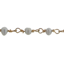 Load image into Gallery viewer, Brass Gold Plated 4.75mm Width by 3.70mm Length Natural White Potato Pearl Chain. Price per: 1 Inch.