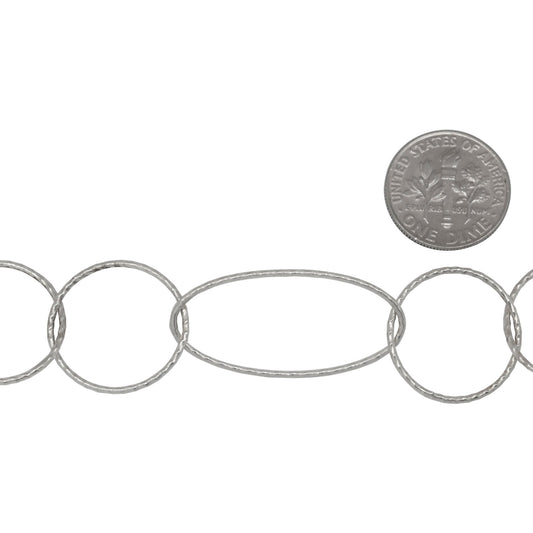 Sterling Silver Three of 19.0mm width / length, Twisted Circle Links Followed by 15.3 width by 32.4mm length Twisted Oval Links, Long and Short Chain. Price per: 1 Inch.