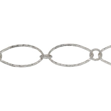 Load image into Gallery viewer, Chain by Foot. Sterling Silver 12.2mm Width by 20.3mm Length Hammered Oval Link Followed by 5.8mm Width / Length Smooth Close Ring, Long and Short Chain. Price per: 1 Foot.