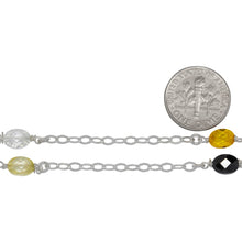 Load image into Gallery viewer, Sterling Silver Thirteen of 2.8mm Width by 4.0mm Length Flat Diamond Shaped Links With 5.0mm Width by 7.0 Length Yellow, White, Lime Green and Black CZ Wire Wrapped, Connected to Smooth Open Ring, Gem Stone Chain. Price per: 1 Inch.