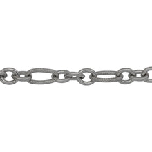 Load image into Gallery viewer, Chain by Foot. Sterling Silver Rhodium Plated 5.08mm Width by 9.84mm Length Larger Textured Oval Link Followed by Three of 4.9mm Width by 6.09mm Length Smaller Smooth Oval Links, Long and Short Chain. Price per: 1 Foot.