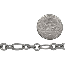 Load image into Gallery viewer, Sterling Silver Rhodium Plated 5.08mm Width by 9.84mm Length Larger Textured Oval Link Followed by Three of 4.9mm Width by 6.09mm Length Smaller Smooth Oval Links, Long and Short Chain. Price per: 1 Foot.