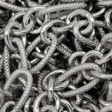 Load image into Gallery viewer, Sterling Silver Rhodium Plated 5.08mm Width by 9.84mm Length Larger Textured Oval Link Followed by Three of 4.9mm Width by 6.09mm Length Smaller Smooth Oval Links, Long and Short Chain. Price per: 1 Foot.