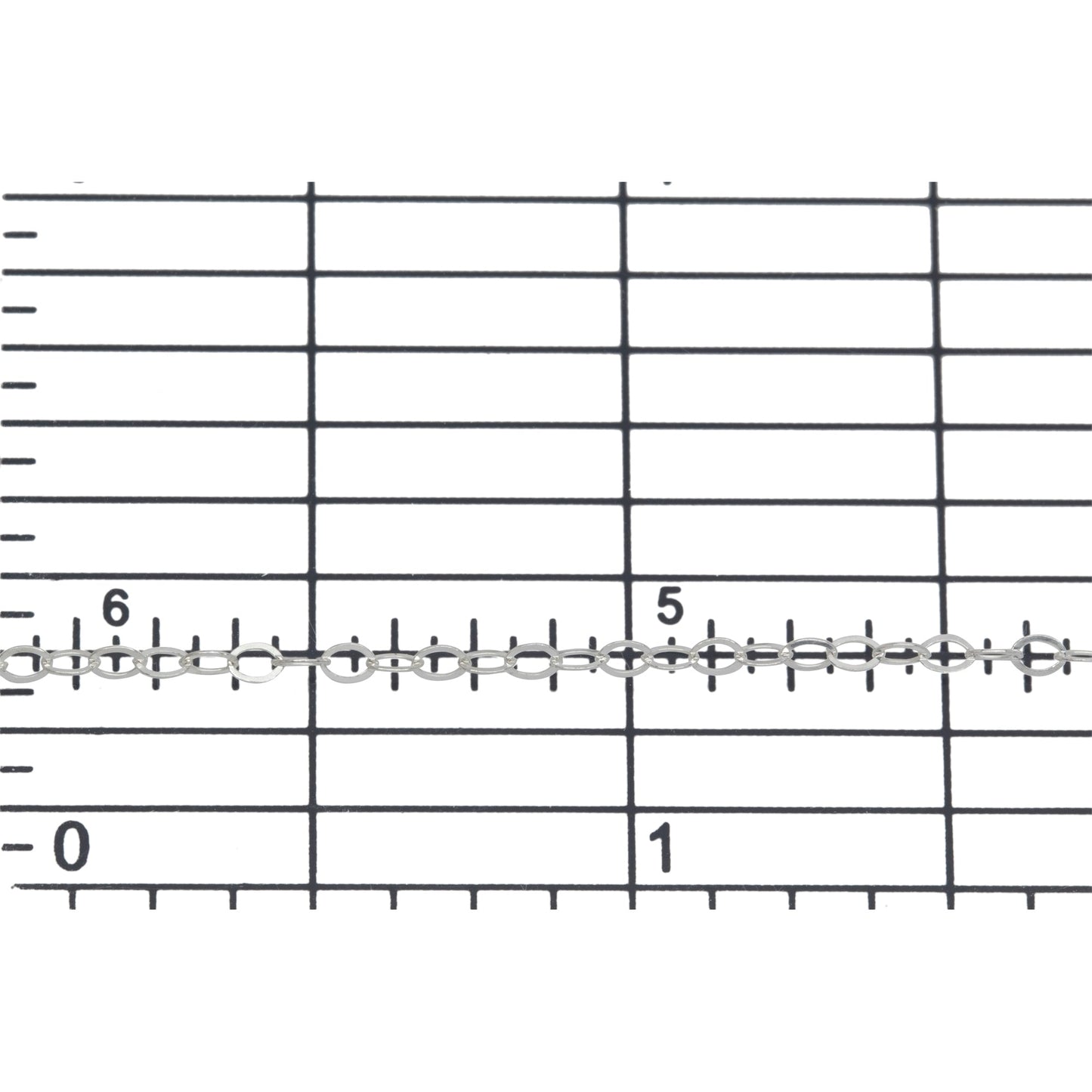 Sterling Silver 1.6mm Width by 2.4mm Length, Flat Cable Chain. Price per: 1 Foot.