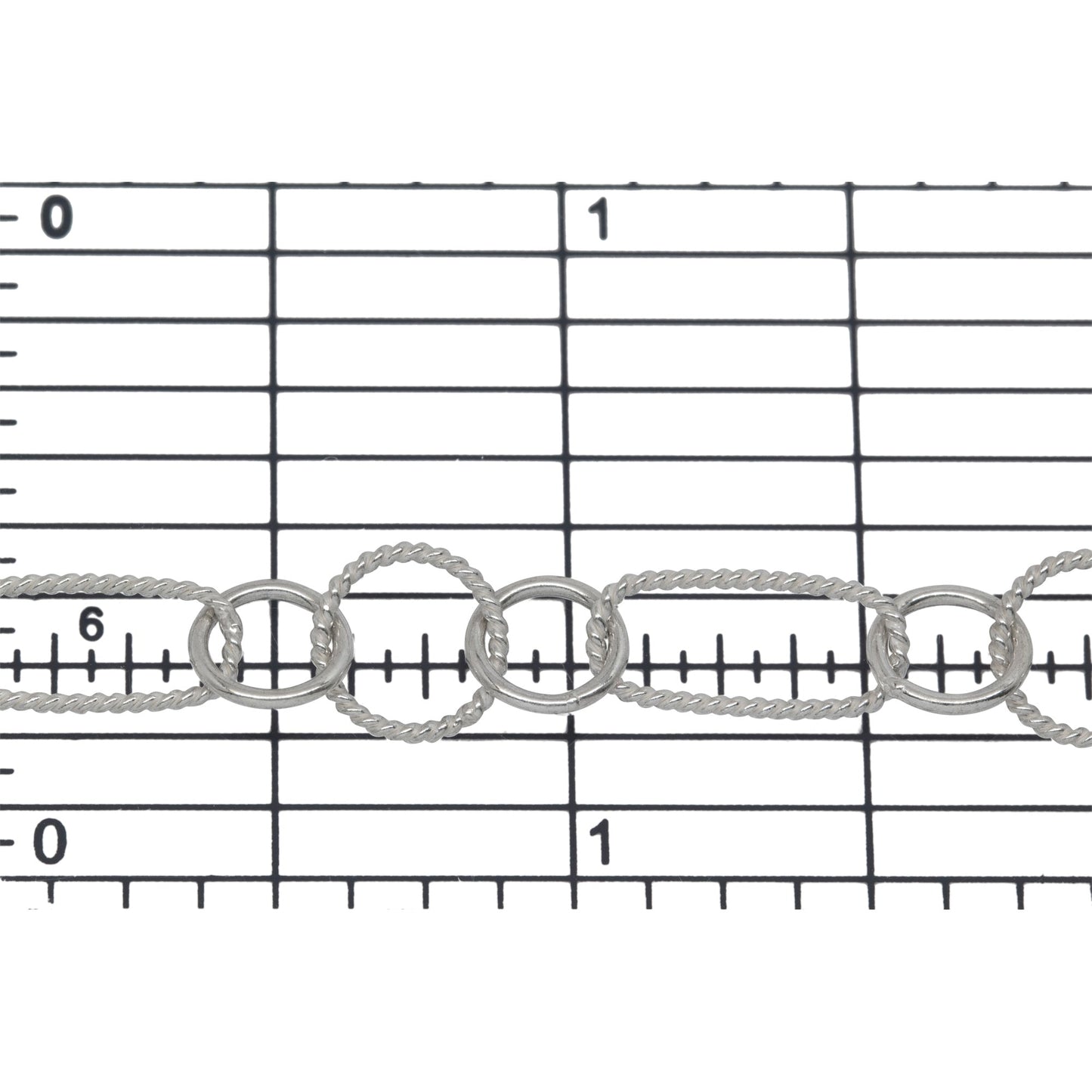 Sterling Silver 6.1mm Width by 13.3mm Length Twisted Rectangle Link, Followed by Two of 7.0mm Width / Length Smooth Circle Links and 8.45mm Width / Length Twisted Circle Link in The Middle, Fancy Chain. Price per: 1 Foot.