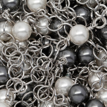 Load image into Gallery viewer, Sterling Silver Rhodium Plated Two of 4.12mm Width / Length Smooth Circle Connected with Two of 6.02mm Width / Length Swarovski Pearls, followed by Six of 5.34mm Width / Length Smooth Circle Links of Circle Chain. Price per: 1 Inch.