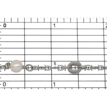 Load image into Gallery viewer, Sterling Silver Rhodium Plated Ten of 2.8mm by 4.0mm Flat Diamond Shaped Links and 6.9mm Textured Cage Bead in the Center, With 6.0mm White & Gray Swarovski Pearls Wire Wrapped, Connected to 4.6mm Smooth Open Ring, Gem Stone Chain. Price per: 1 Inch.