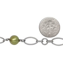 Load image into Gallery viewer, Sterling Silver Rhodium Plated 6.8mm by 12.5mm Smooth Oval Link, Two of 6.2mm by 3.0mm Elongated Rolo Links and 5.86mm Smooth Circle Link, Three of 8.0mm Swarovski Pearls Connected by 4.0mm Smooth Circle Link, Gem Stone Chain. Price per: 1 Inch.